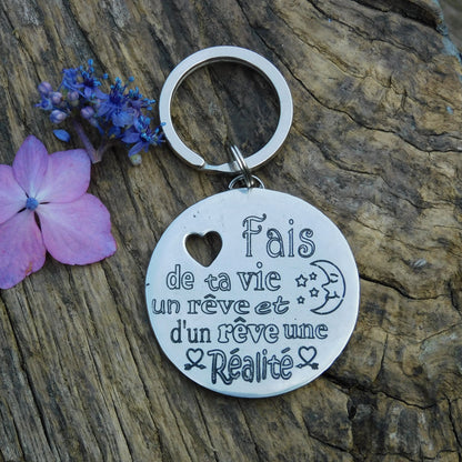 French Dream Keyring, Fais de ta Vie un Rêve, et d'un Rêve, une Réalité, Personnalised Keyring, Handmade, in Fine Pewter, by William Sturt