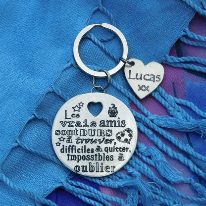 French Keyring, Les Vrais Amis (True Friends), Personnalised Keyring, French Papa Keyring, Handmade, in Finest Pewter, by William Sturt