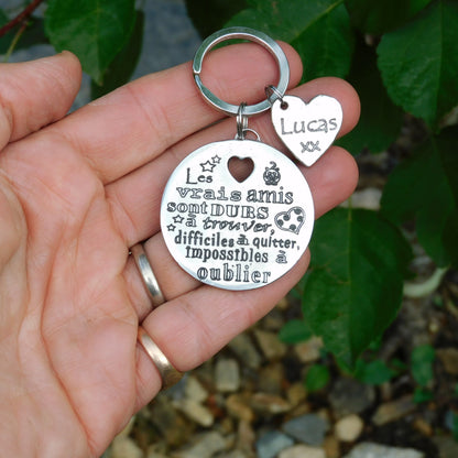 French Keyring, Les Vrais Amis (True Friends), Personnalised Keyring, French Papa Keyring, Handmade, in Finest Pewter, by William Sturt