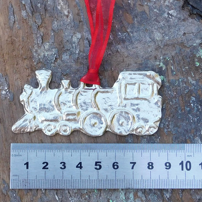 Steam Train Christmas Decoration, Christmas Train Tree Ornament, Handmade, in Finest Pewter, by William Sturt