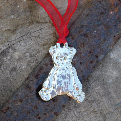 Teddy Bear Christmas Decoration, Teddy Decoration, Handmade, in Finest Pewter, by William Sturt