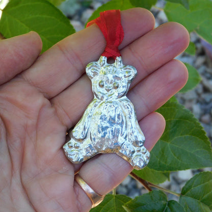 Teddy Bear Christmas Decoration, Teddy Decoration, Handmade, in Finest Pewter, by William Sturt