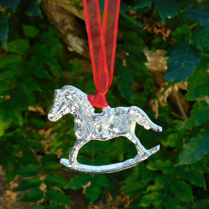 Rocking Horse Christmas Decoration, Carousel Horse Tree Decoration, Handmade, in Finest Pewter, by William Sturt