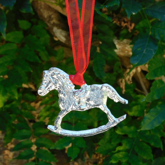 Rocking Horse Christmas Decoration, Carousel Horse Tree Decoration, Handmade, in Finest Pewter, by William Sturt
