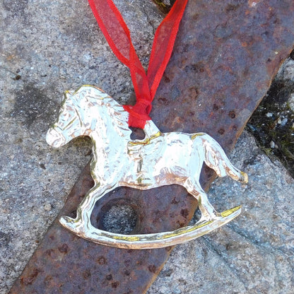 Rocking Horse Christmas Decoration, Carousel Horse Tree Decoration, Handmade, in Finest Pewter, by William Sturt