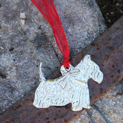 Scotty Dog Christmas Decoration, Scotty Decoration, Handmade, in Finest Pewter, by William Sturt