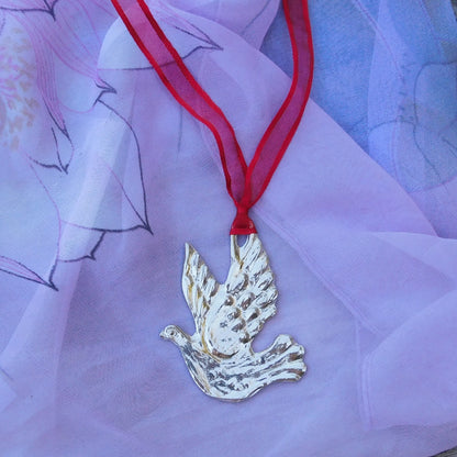 Turtle Dove Christmas Decoration, Dove Decoration, Handmade, in Finest Pewter, by William Sturt