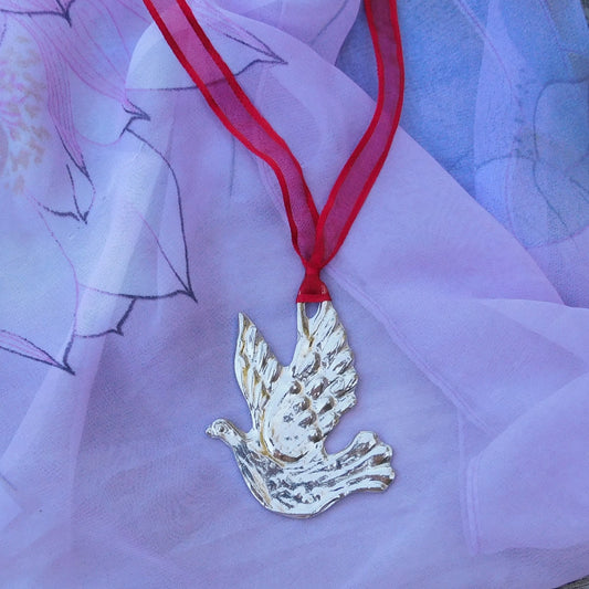 Turtle Dove Christmas Decoration, Dove Decoration, Handmade, in Finest Pewter, by William Sturt
