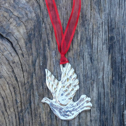 Turtle Dove Christmas Decoration, Dove Decoration, Handmade, in Finest Pewter, by William Sturt