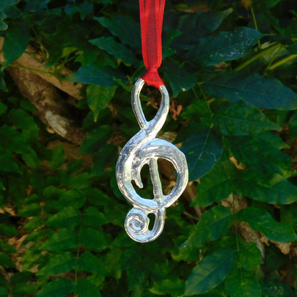 Treble Clef Christmas Decoration, Musical Tree Decoration, Handmade, in Finest Pewter, by William Sturt