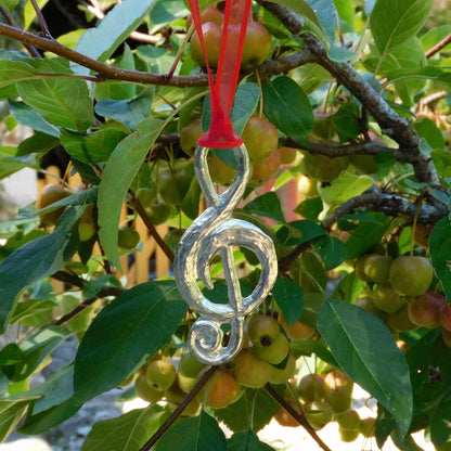 Treble Clef Christmas Decoration, Musical Tree Decoration, Handmade, in Finest Pewter, by William Sturt