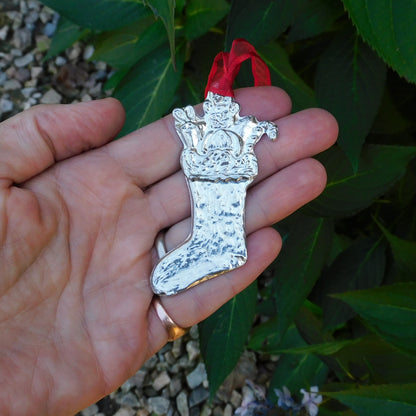 Christmas Stocking Christmas Decoration, Stocking Decoration, Handmade, in Finest Pewter, by William Sturt