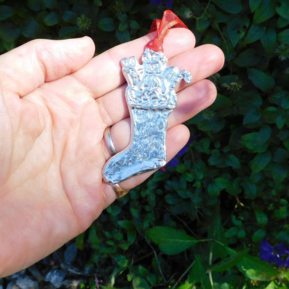 Christmas Stocking Christmas Decoration, Stocking Decoration, Handmade, in Finest Pewter, by William Sturt