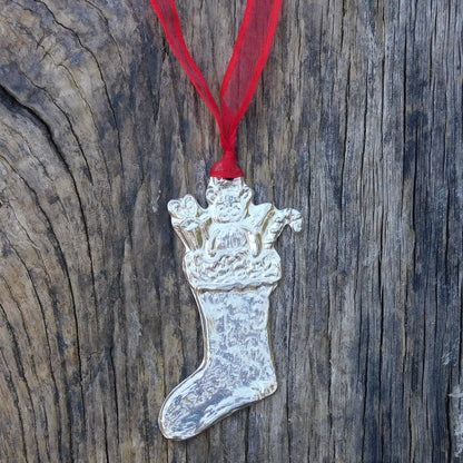 Christmas Stocking Decoration, Handmade in Pewter