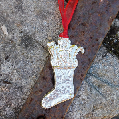 Christmas Stocking Christmas Decoration, Stocking Decoration, Handmade, in Finest Pewter, by William Sturt