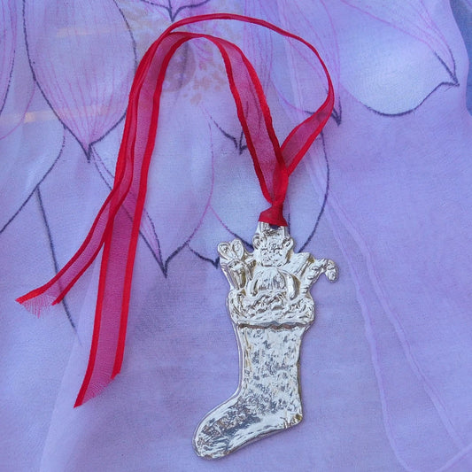 Christmas Stocking Decoration, Handmade in Pewter