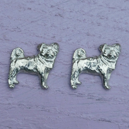 Pug Cufflinks, Handcast Pewter Cufflinks, Polished Finish