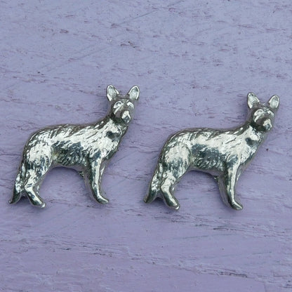 German Shepherd Cufflinks, Handcast Pewter Cufflinks, Polished Finish