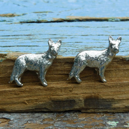 German Shepherd Cufflinks, Handcast Pewter Cufflinks, Polished Finish