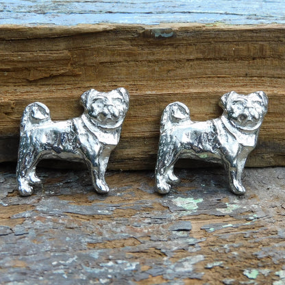Pug Cufflinks, Handcast Pewter Cufflinks, Polished Finish