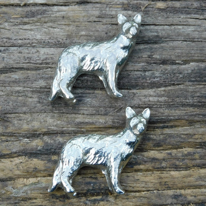 German Shepherd Cufflinks, Handcast Pewter Cufflinks, Polished Finish