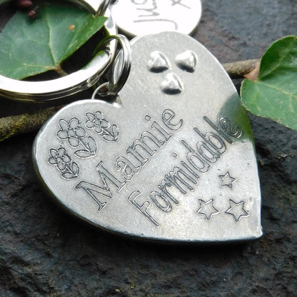 Heart Keyring Mamie Formidable, Personnalised Keyring, French Granny Keyring, Handmade, in Finest Pewter, by William Sturt
