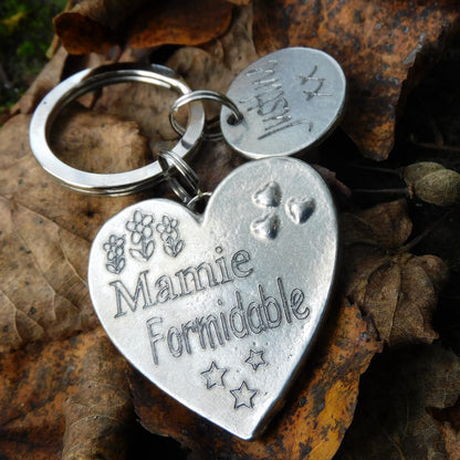 Heart Keyring Mamie Formidable, Personnalised Keyring, French Granny Keyring, Handmade, in Finest Pewter, by William Sturt