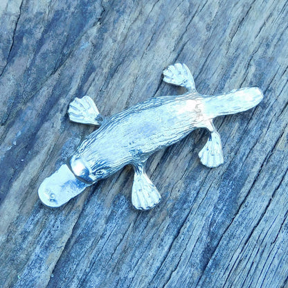 Platypus Brooch, Handcast Pewter, Polished Finish