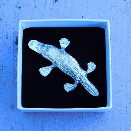 Platypus Brooch, Handcast Pewter, Polished Finish