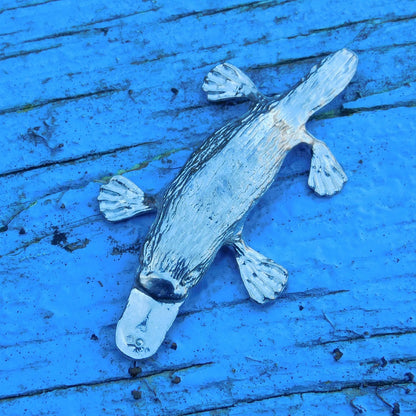Platypus Brooch, Handcast Pewter, Polished Finish