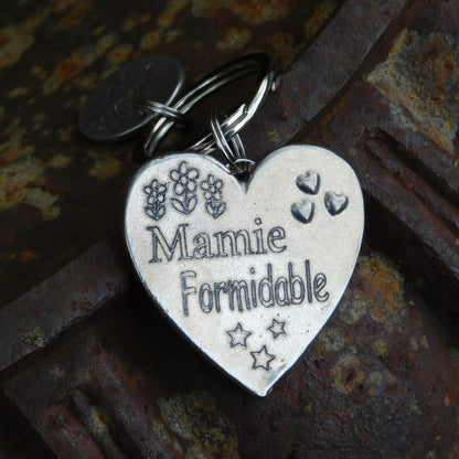 Heart Keyring Mamie Formidable, Personnalised Keyring, French Granny Keyring, Handmade, in Finest Pewter, by William Sturt