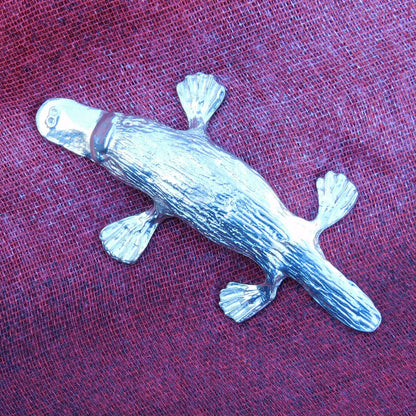 Platypus Brooch, Handcast Pewter, Polished Finish