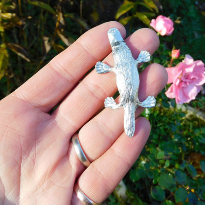 Platypus Brooch, Handcast Pewter, Polished Finish