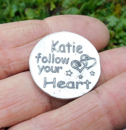 Compass Pocket Token with Message Card, Personnalised Pocket Token, Follow Your Heart, Handmade, in Finest Pewter, by William Sturt