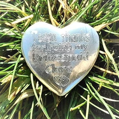 Personalised Bridesmaid Thank You Token, Bridesmaid Heart Token, Handmade, in Finest Pewter, by William Sturt.