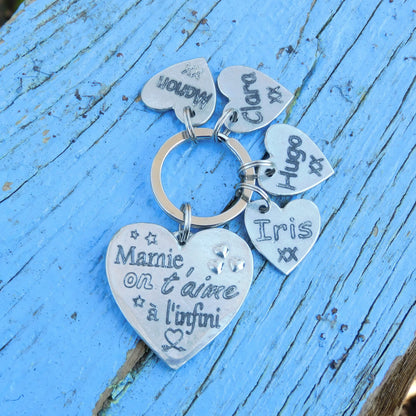 Heart Keyring Mamie Je T'Aime A L'Infini, Personnalised Keyring, French Granny Keyring, Handmade, in Finest Pewter, by William Sturt