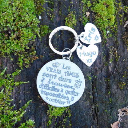 French Keyring, Les Vrais Amis (True Friends), Personnalised Keyring, French Papa Keyring, Handmade, in Finest Pewter, by William Sturt