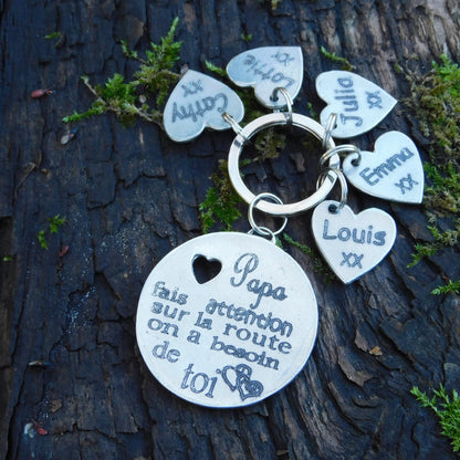 French Keyring, Papa Fais Attention Sur La Route, Personnalised Keyring, French Papa Keyring, Handmade, in Finest Pewter, by William Sturt