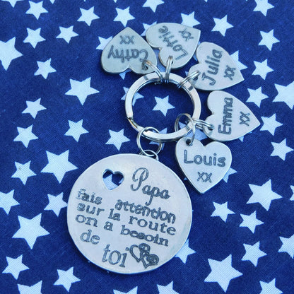 French Keyring, Papa Fais Attention Sur La Route, Personnalised Keyring, French Papa Keyring, Handmade, in Finest Pewter, by William Sturt