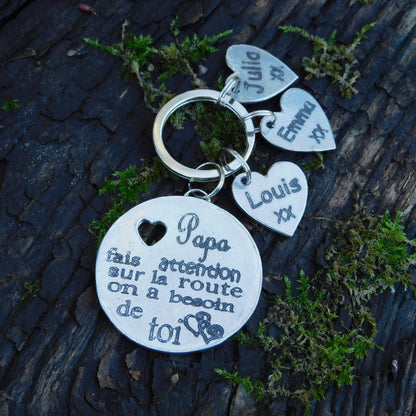 French Keyring, Papa Fais Attention Sur La Route, Personnalised Keyring, French Papa Keyring, Handmade, in Finest Pewter, by William Sturt