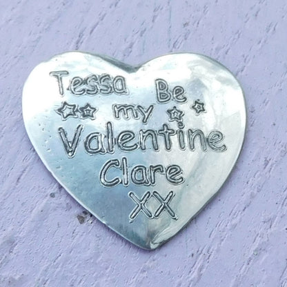 Valentine's Day Heart , Personalised Love Pocket Token, Handmade, in Finest Pewter, by William Sturt