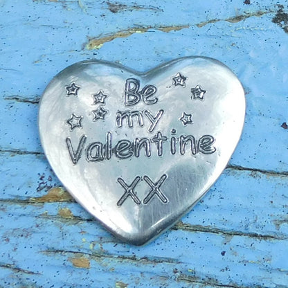 Valentine's Day Heart , Personnalised Pocket Token, Follow Your Heart, Handmade, in Finest Pewter, by William Sturt