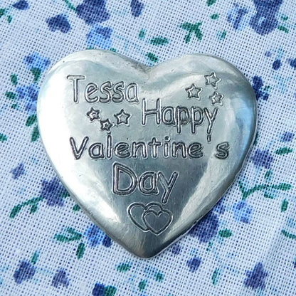 Valentines Day Heart , Personnalised Pocket Token, Handmade, in Finest Pewter, by William Sturt