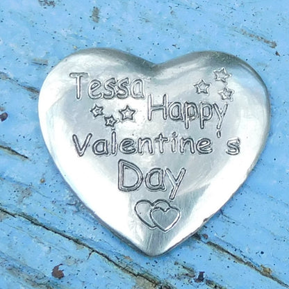 Valentines Day Heart , Personnalised Pocket Token, Handmade, in Finest Pewter, by William Sturt