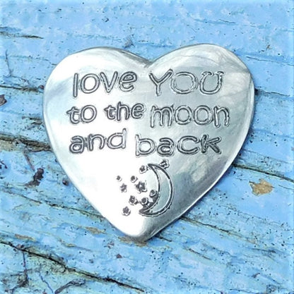 Love You To The Moon Pocket Token, Handmade in Fine Pewter, by William Sturt