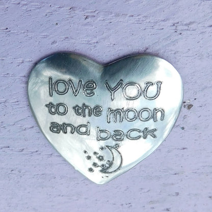 Love You To The Moon Pocket Token, Handmade in Fine Pewter, by William Sturt