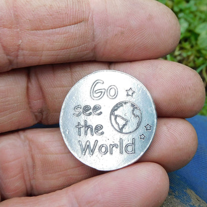 Compass Pocket Token with Message Card, Personnalised Pocket Token, Go See The World, Handmade, in Finest Pewter, by William Sturt
