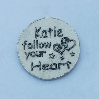 Compass Pocket Token with Message Card, Personnalised Pocket Token, Follow Your Heart, Handmade, in Finest Pewter, by William Sturt