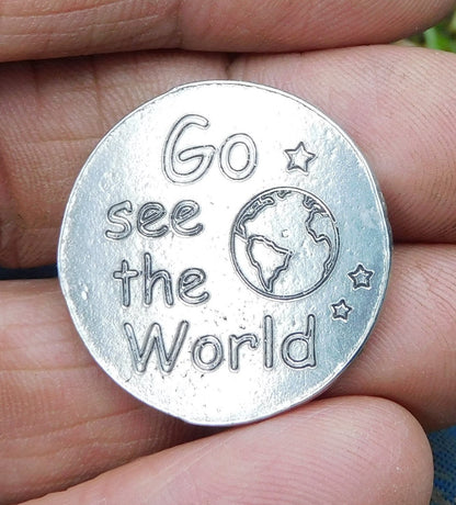 Compass Pocket Token with Message Card, Personnalised Pocket Token, Go See The World, Handmade, in Finest Pewter, by William Sturt