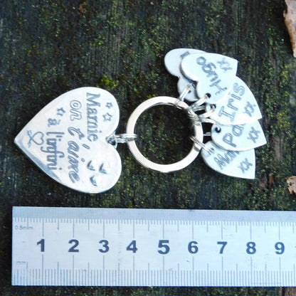 Heart Keyring Mamie Je T'Aime A L'Infini, Personnalised Keyring, French Granny Keyring, Handmade, in Finest Pewter, by William Sturt